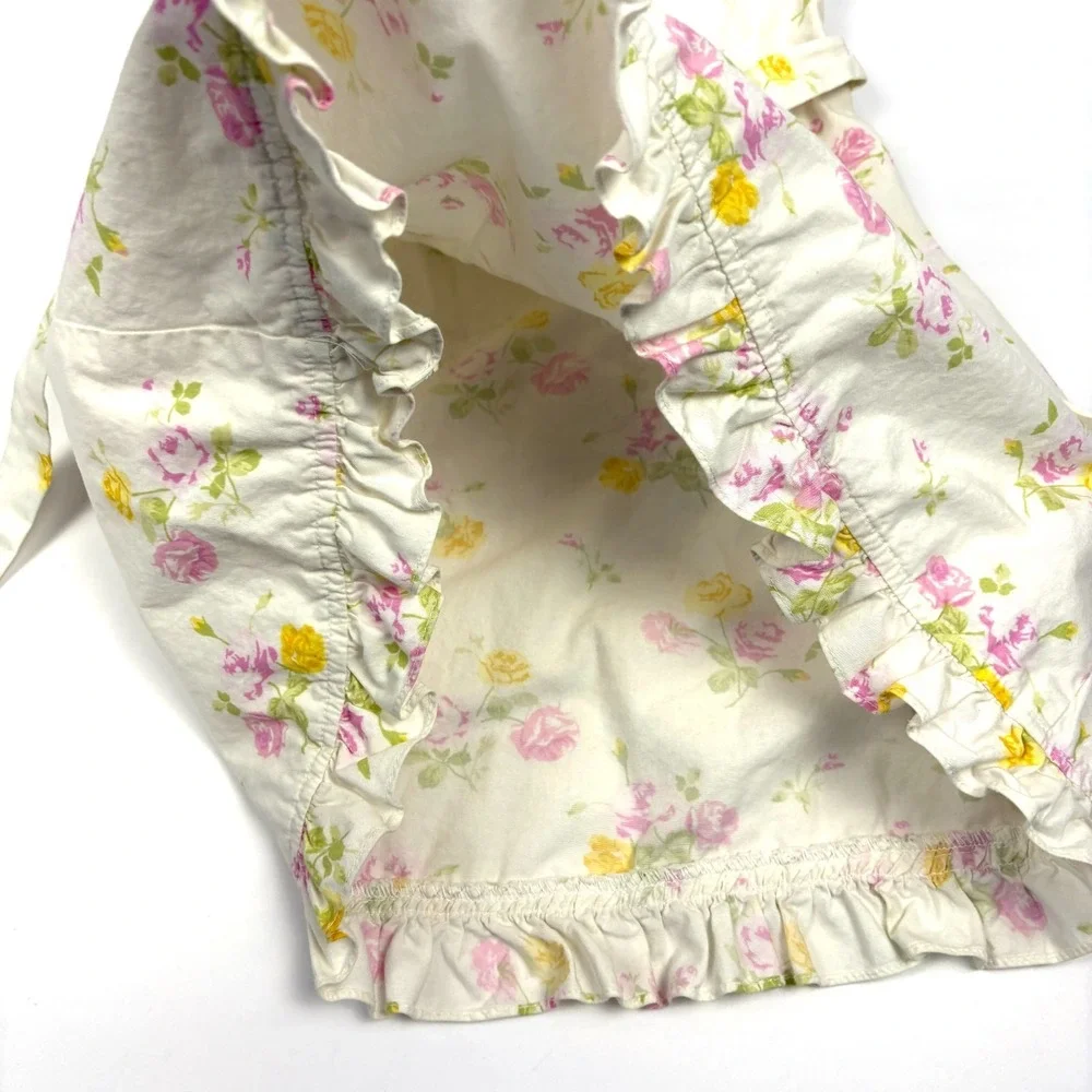 VTG Laura Ashley Floral Tie Back Dress Girls Sz 3T White Pink Cottage‎ Garden